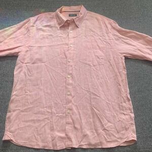 Orvis 100% Linen Button Up Shirt Mens XL Pink Long Sleeve Lightweight Casual